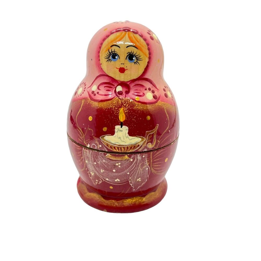 Matryoshka Russian Nesting Dolls Blonde Hair Hand Painted Candle Pink Red Retro